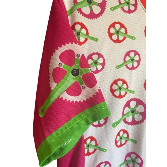 Aero Tech Designs Women’s Cycling Jersey Pink/Green Gears Designs Size Large - Picture 3 of 6